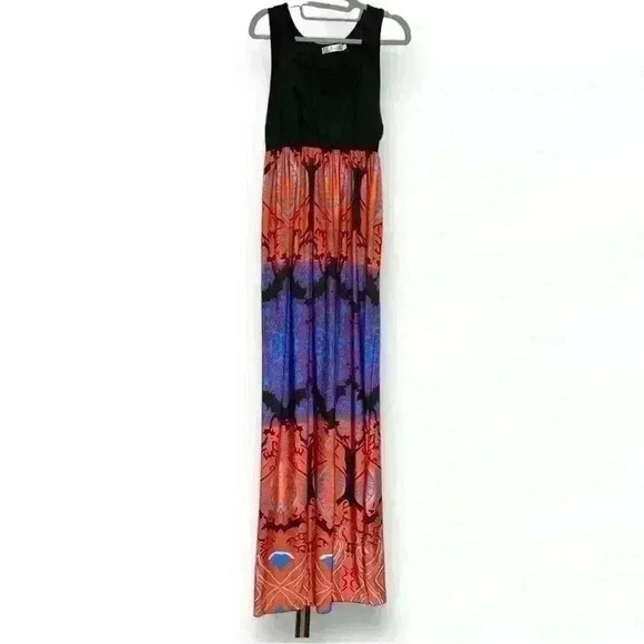 Dresses & Skirts - Maxi Dress Sleeveless Size XL Black with pink orange blue graphics